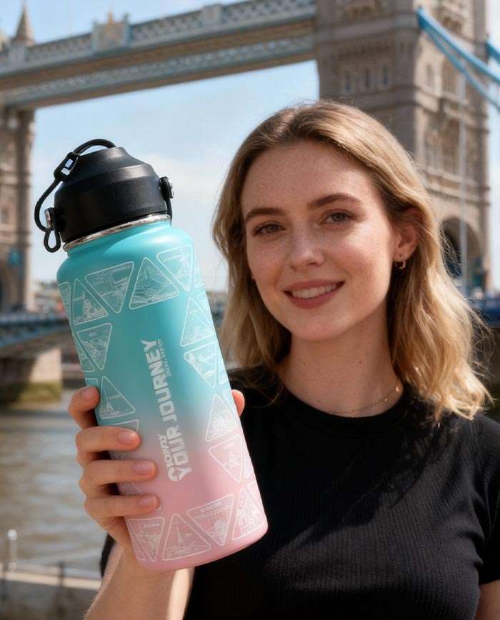 Water Bottle With + 64 National Stickers