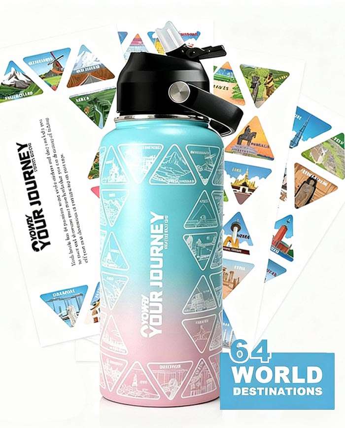 Water Bottle With + 64 National Stickers